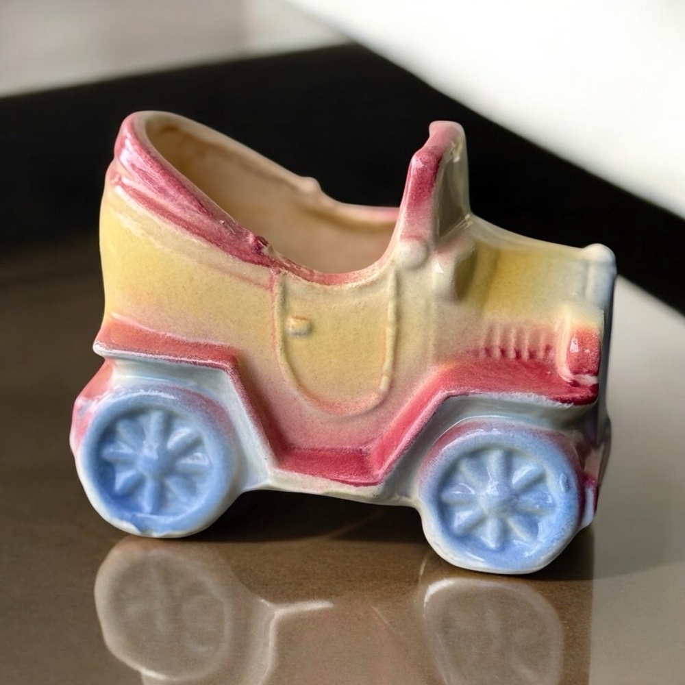 Vintage Shawnee Pottery Multicolor Car Planter Vase 1940s Original